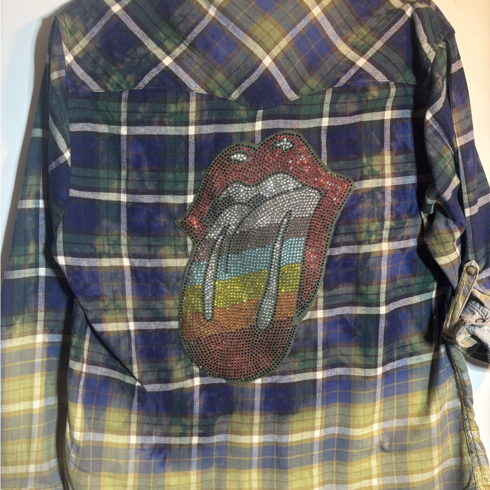Reworked Flannel shirt L Sequin Tongue Patch